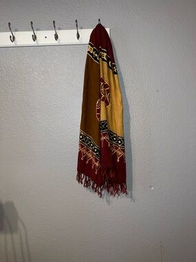 Boho Fringe Sarong in Mustard & Burgundy